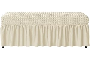 FORCHEER Dining Bench Cover with Skirt 32-47 inch Length Beige Stretch Seersucker Bench Seat Slipcover for Bedroom, Dining Room Washable (Seersucker-Beige)