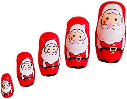 Russian Doll 5pcs Beautiful Handmade Wooden Russian Nesting Dolls Santa Claus Matryoshka Dolls Funny Design Stacking Doll for Christmas and Birthday