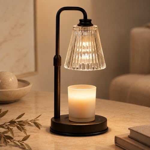 Funistree Height Adjustable Candle Warmer Lamp with Dimmer & Timer, Black Candle Melter Heater with 2 Bulbs, Home Decor, Birthday Gifts for Women, Compatible with Yankee Large Jars