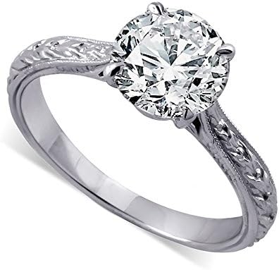 2CT 14K White Gold Forever One Moissanite Engraved Engagement Ring 2.6mm Wide