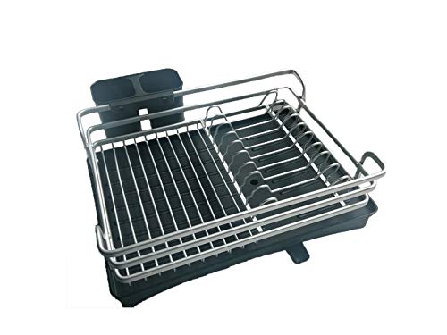 Kitchen Dish Drying Rack Ahyuan Aluminum Rustproof Dish Drainer Dish Racks with Drain Board and Large Storage Cutlery Holder (Silver)
