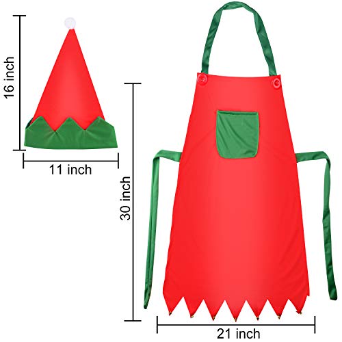 Sunshane 4 Pieces Christmas Elf Kits Include Elf Aprons and Elf Hats for Christmas Party Costume Supplies (Red and Green) - Thumbnail 5