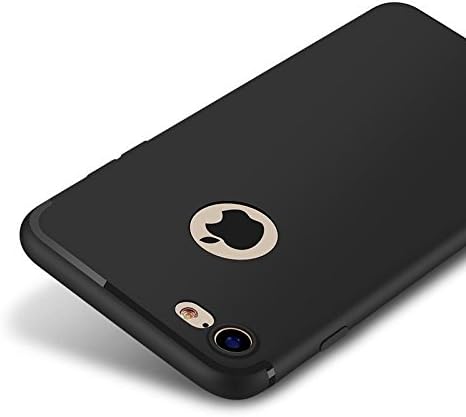 iPhone 7 Slim Silicone Soft 065mm TPU Matte Phone Case Shell with DUST CAP + with FREE 9H Tempered Glass Screen Protector for iPhone 7 (Black)