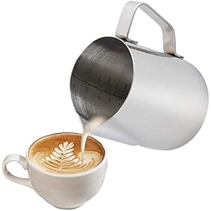 Anpro melkkannetje,350ml melkkannetje van roestvrij staal, perfect voor cappuccino, melkopschuimers, zilver