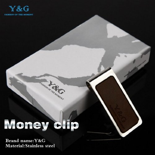 MC1051 Fitness Design Dark Brown Artificial Leather Stainless Steel Money Clips Friendship Presents Idea By Y&G