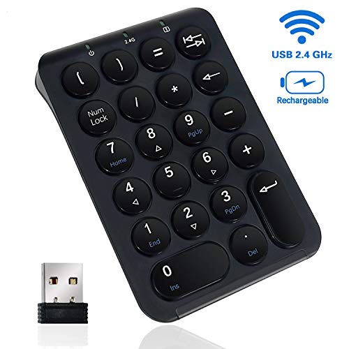 Wireless Numeric Keypad,Portable Slim Mini 2.4GHz 22-Key with Rechargeable Numerical keypad,USB Receiver for PC,Laptop,Desktop, Surface Pro, Notebook- Black - Thumbnail 6