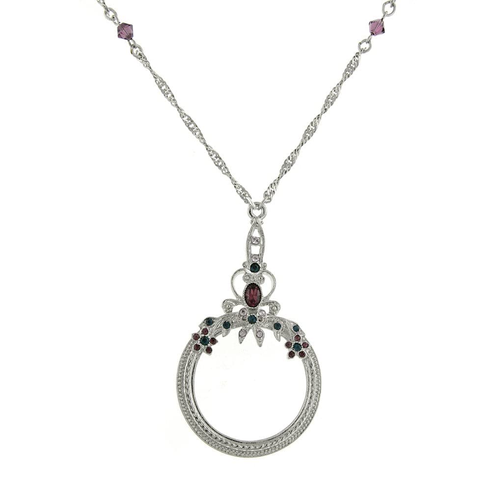 1928 Jewelry Floral Crystal Magnifying Glass Necklace For Women 30" - Magnification Power: 2X, Glass, No Gemstone