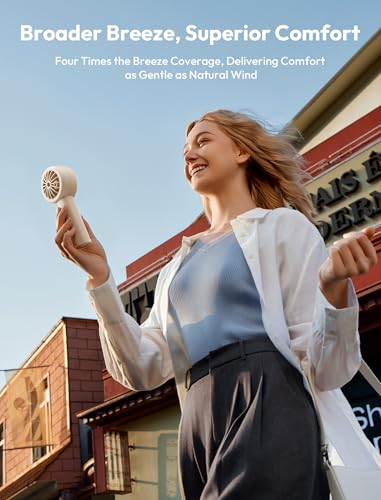 Aecooly Portable Handheld Turbo Fan [24H Max Cooling Time], 5 Speeds USB Rechargeable Mini Personal Battery Operated Small Pocket Cooling Hand Fan, Gifts for Women, Camping, Travel Essentials - Beige