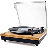 Record Player, Popsky Vintage Turntable 3-Speed Bluetooth Record Player with Speaker, Portable LP Vinyl Player, RCA Jack, Nat
