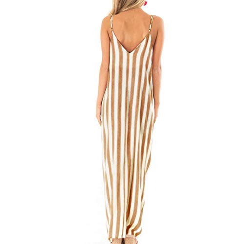 Todaies Women's Striped Long Dress,Summer Holiday Strappy Boho Beach Maxi Sundress (L, Yellow)