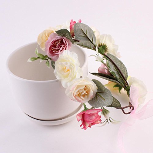 Sunfei Fashion Baby Kids Handmade Rose Flower Headband Wreath Headdress Band Accessories (Pink)