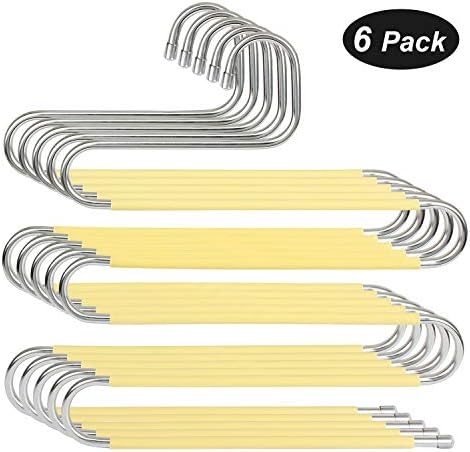 HuaQi S Shape Clothes Pants Hangers Non Slip Closet Storage Organizer Multi Space Saving Hanger for Pants Jeans Belt Tie Scarf Legging (6pcs Yellow)