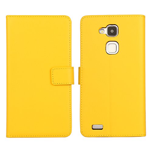 Mate 7 Case, iCoverCase Real Leather Wallet Cover Stand Case for Huawei Ascend Mate 7 (Yellow)