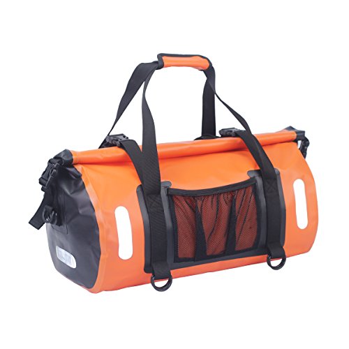 WILD HEART Waterproof Bag Duffel Bag 30L with Welded Seams Shoulder Straps, Mesh Pocket for Kayaking, Camping, Boating,Bycycle,Motorcycle (Orange, 30L)