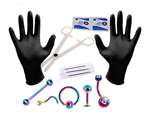 image for BodyJ4You 12PC PRO Piercing Kit Rainbow Steel 14G 16G 18G Belly Button