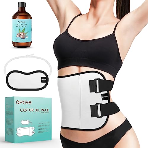 OPOVE Castor Oil Pack Wrap - 2 Pack Organic Cotton Flannel Castor Oil Packs,Reusable Patch Pads Kit for Liver Detox,Fibroids,Thyroid Neck,Stomach,Adjustable Compress Wrap Machine Washable