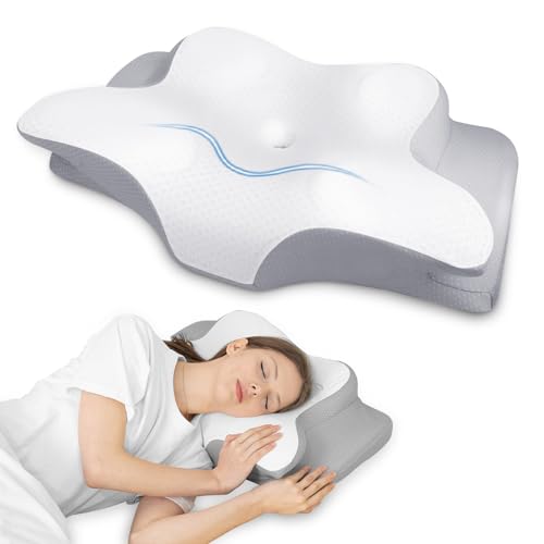 HOMCA Cervical Memory Foam Pillow, Ergonomic Pillow with Support for Neck and Shoulder, Pillows for Side and Back Sleeping, Grey