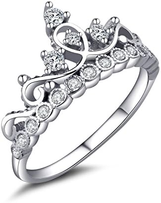 Horae Jewelry 925 Sterling Silver Cubic Zirconia Princess Crown Ring Wedding Band Engagement Ring Set Sizes 8