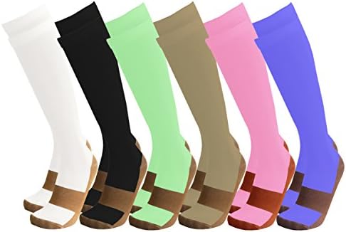 Copper Infused 6-Pack Assorted Unisex Compression Socks (S/M)