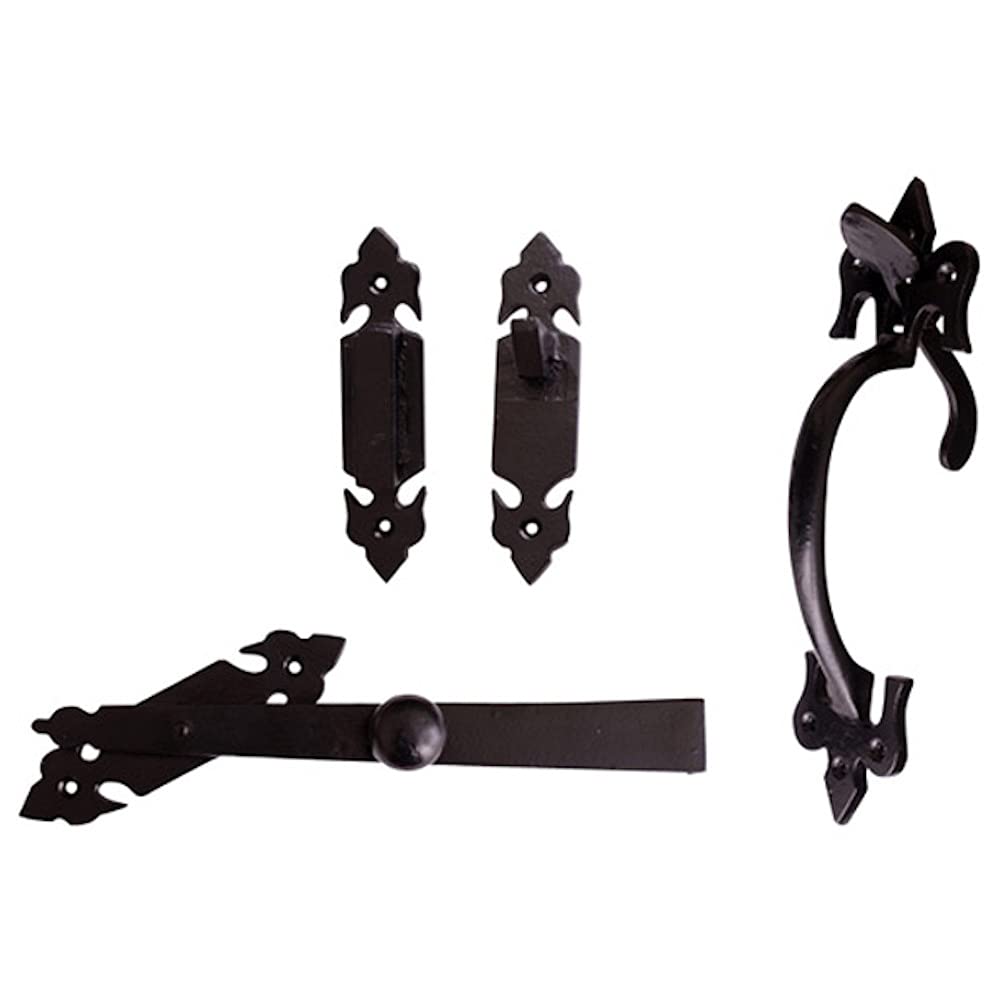 Merriway BH02025 Antique Fleur-de-Lys Design Suffolk Cupboard Door Thumb Latch - Black