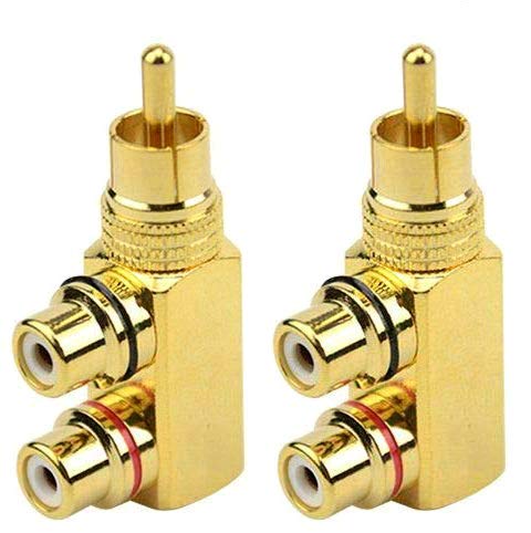 Gebildet 2 x Male to 2 Female RCA Splitter Adapter, 90 Degree Right Angle RCA Male to 2RCA Female, Audio Video Splitter Adapter, Gold-Plated Metal Plug
