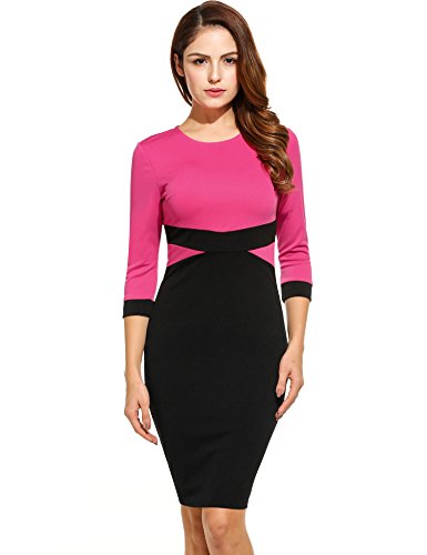 Colorblock Business Cocktail Party Pencil Dress ANGVNS Women 3/4 Sleeve Elegant