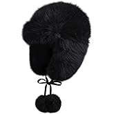 Avilego Women Faux Fur Trapper Hat Fuzzy Ushanka Hat Long Pile Faux Fur with Pom Pom Winter Warm Hat Ski Hat Outdoor