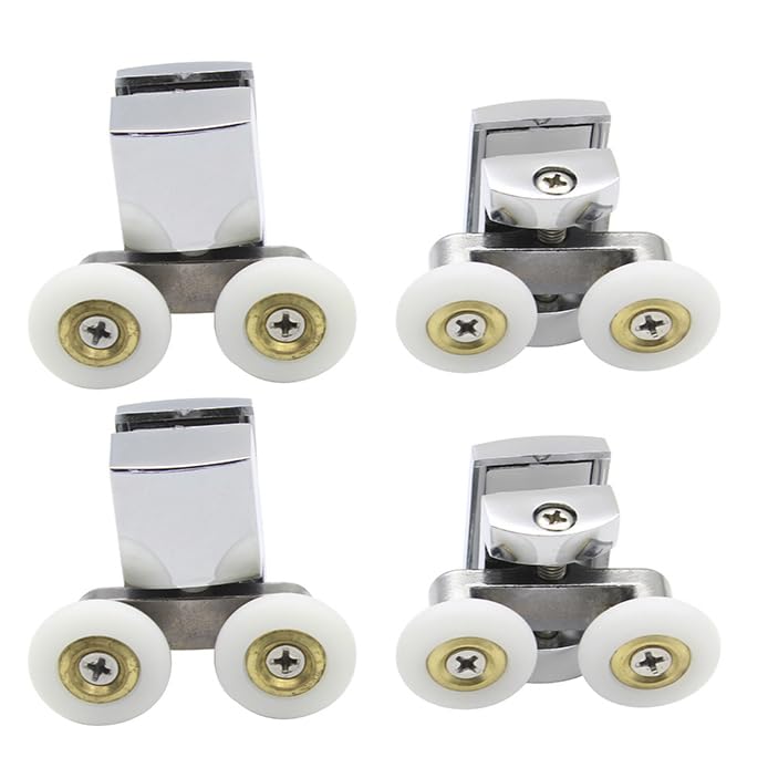 KEABATH Solid zinc Alloy 23mm Diameter Shower Glass Door Rollers Shower Twin Wheels Runner Pulleys, Shower Door Wheels for Shower Enclosure Shower Room Screen Door Rollers Replacement 4 Pack