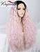 K'ryssma Baby Pink Lace Front Wigs Ombre Long Curly Synthetic Wig with Black Roots Middle Part Heat Resistant Light Pink Wig for Women 24 inches