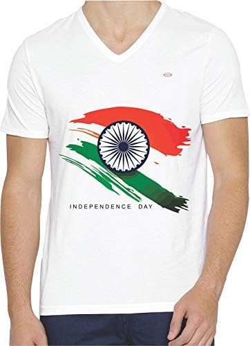 Indian Flag Printed T-Shirts Collections for Men and Women, Code 463 - V Neck with Half Sleeves