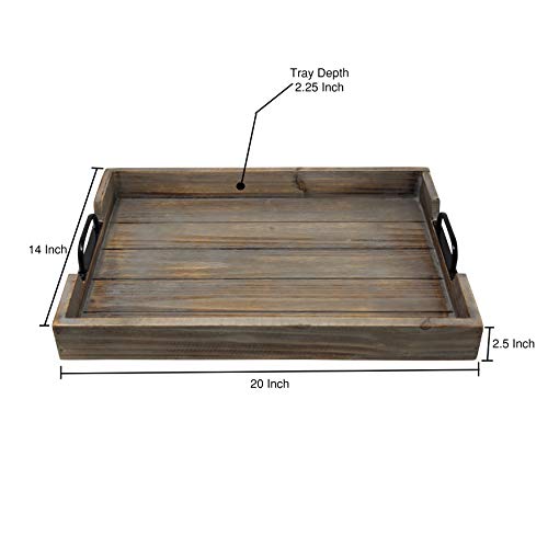 Large 14x20 Decorative Vintage Wood Serving Tray For Coffee Table or Ottoman - Rustic Wooden Breakfast Trays For Kitchen, Dining Room, or Living Room - Farmhouse Platter w/Handles - Barnwood