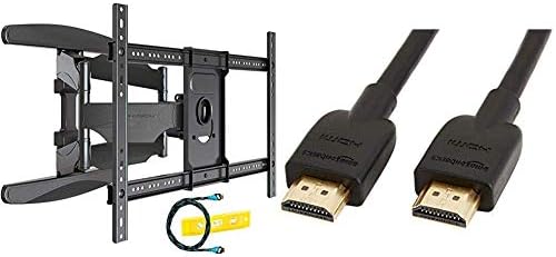 Invision® TV Wall Bracket Mount For 37-70 Inch LED LCD Plasma & Curved Screens – Includes HDMI Cable & Spirit Level (HDTV-DXL) & AmazonBasics High-Speed 4K, Ultra HD, HDMI 2.0 Cable - 3m / 10 Feet