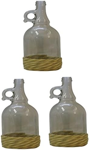 "Dama Gallone" Galon Lady Glass Bottle Container, Round Base in Rope, 100cl Capacity (Pack of 3) [ Italian Import ]