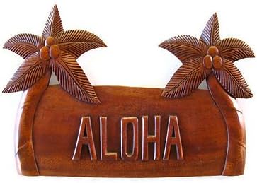 Hawaii Aloha Palm Tree 14โ L x 7โ W Monkeypod Wood Decorative Wall Plaque