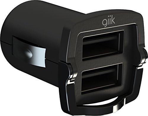 GIIK Micro Pull Tab Car Charger with Dual USB Ports for Smartphones - Retail Packaging - Black
