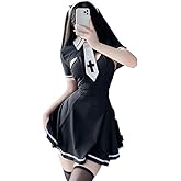 ZYTC Nun Costume Sexy Nun Outfit for Women Anime Roleplay Stage Cosplay Lingerie Dress Halloween Uniform Black and White