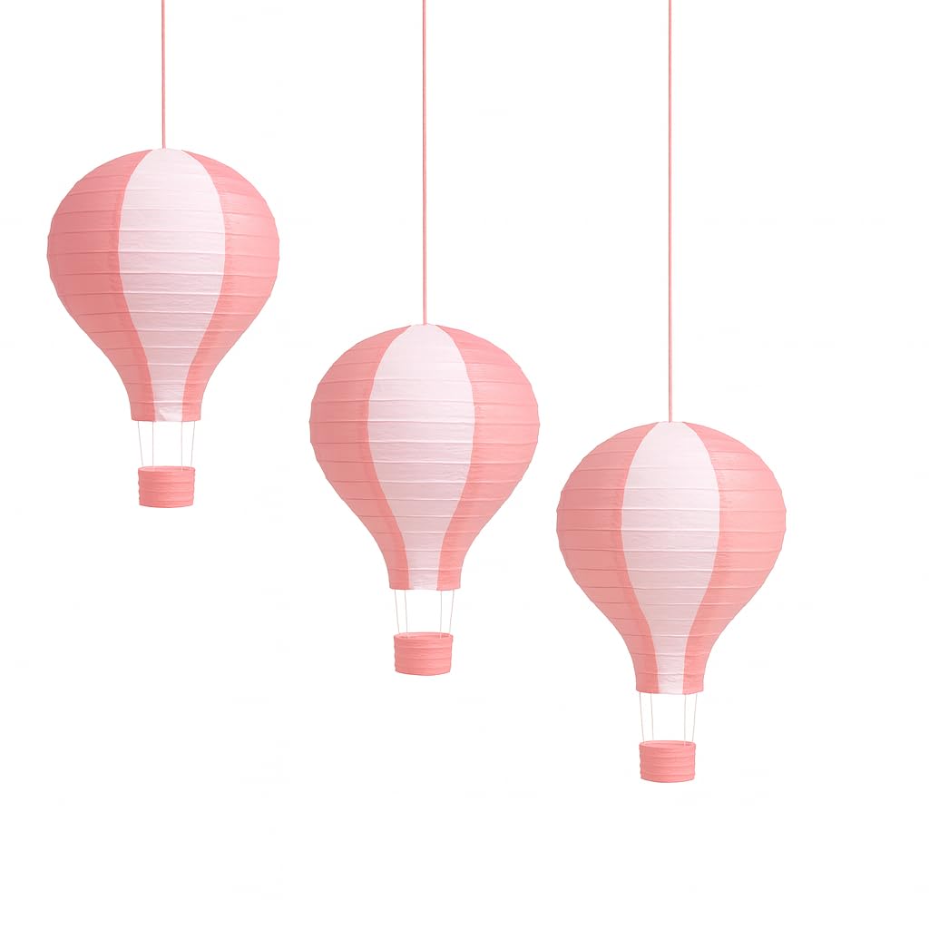 3 pcs Hot Air Balloon Decorations 12" (30cm) Hot Air Balloon Decor Hanging Party Lanterns Paper Nursery Lampshade Baby Class Room School Home Decorations (Light Pink)