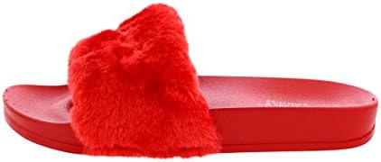 Via Pinky Collection - Women's Faux Fur Slides - Pink (7, Red/Cozy)
