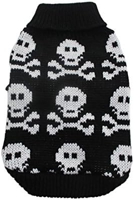 Pet Sweater Skull Knit Coat Puppy Jacket Warm Jumper Clothes (XXL, Black)