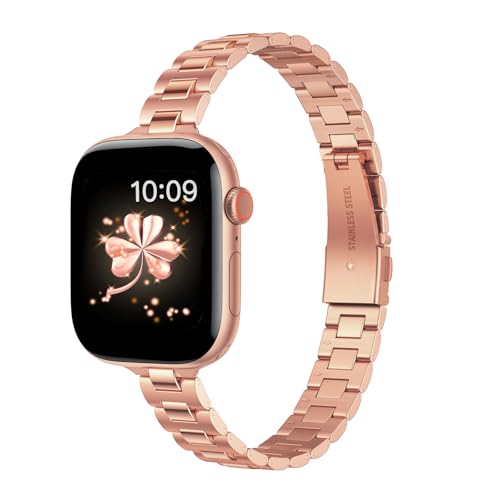 WFEAGL Slim Metal Watch Band Compatible with Apple Watch 49mm 46mm 45mm 44mm 42mm(Series 3 2 1), Dressy Stainless Steel Strap for Women iWatch Bands Ultra Series10/9/8/7/6/5/4/3/2/1/SE