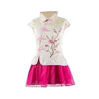 Kidoll Baby Girls Flower Embroidery Print Dress Kids Chinese Qipao Vintage Skirt Set 1-3T