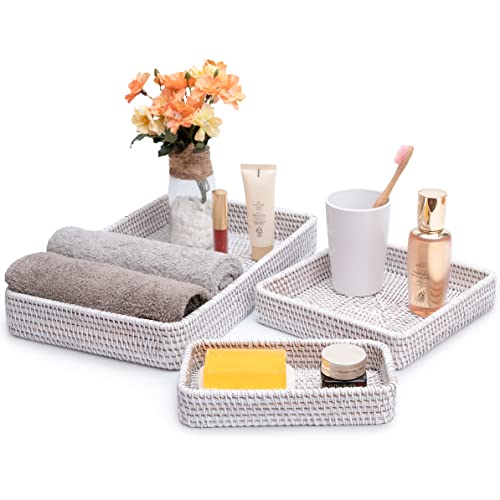 CELEZAR Wicker Baskets Trays Rattan Serving Tray Rectangle Vanity