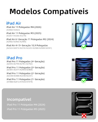 Capa com Teclado e Trackpad para iPad Air 11 Polegadas M4 2026/M3 2025/M2 2024, iPad Air 4ª/5ª 10,9 Polegadas, iPad Pro 11 Polegadas 4ª/3ª/2ª/1ª, Teclado Smart Connect com Layout Português, Preto