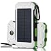 Solar Charger,Solar Power Bank 20000mAh Waterproof Portable External Battery USB Charger Built in LED light with Compass for iPad iPhone Android Cellphones (White & Green)