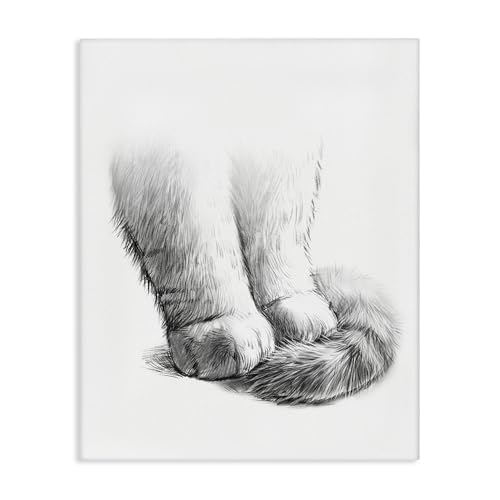 Stupell Industries Fluffy Cat Paws Tail Curled Monochrome Drawing, Design by Zi…