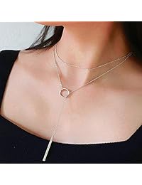 Collar de bisutería con colgante circular o triangular y cilíndrico, cadena de plata esterlina 925, para mujer