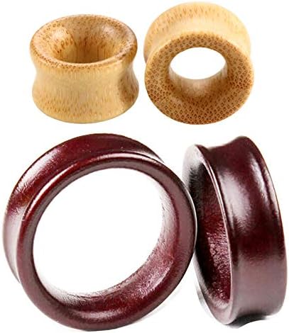 Pair Natural Wood Ear Tunnels and Plugs Vintage Brown Wooden Ear Stretcher Gauges
