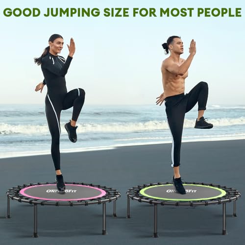 ONETWOFIT 107/114cm Trampolín de Rebote para Adultos, Mini trampolín silencioso para Ejercicio en Interiores al Aire Libre, trampolín de Fitness con Rebote Bungee Verde