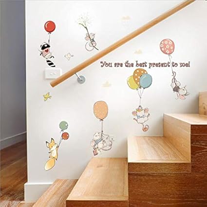 Skwff Bebe Garcon Chambre Mur Autocollant Ballon Souris Autocollants Dessin Anime Enfants Chambre Couloir Porche Decoration Amazon Fr Bebes Puericulture