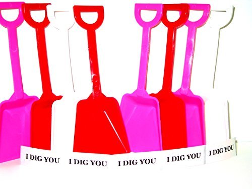 UPC 736501127952, 12 Children&#39;s Toy Plastic Shovels 4 ea Red White &amp; Pink, I Dig You Stickers Mfg USA Lead Free